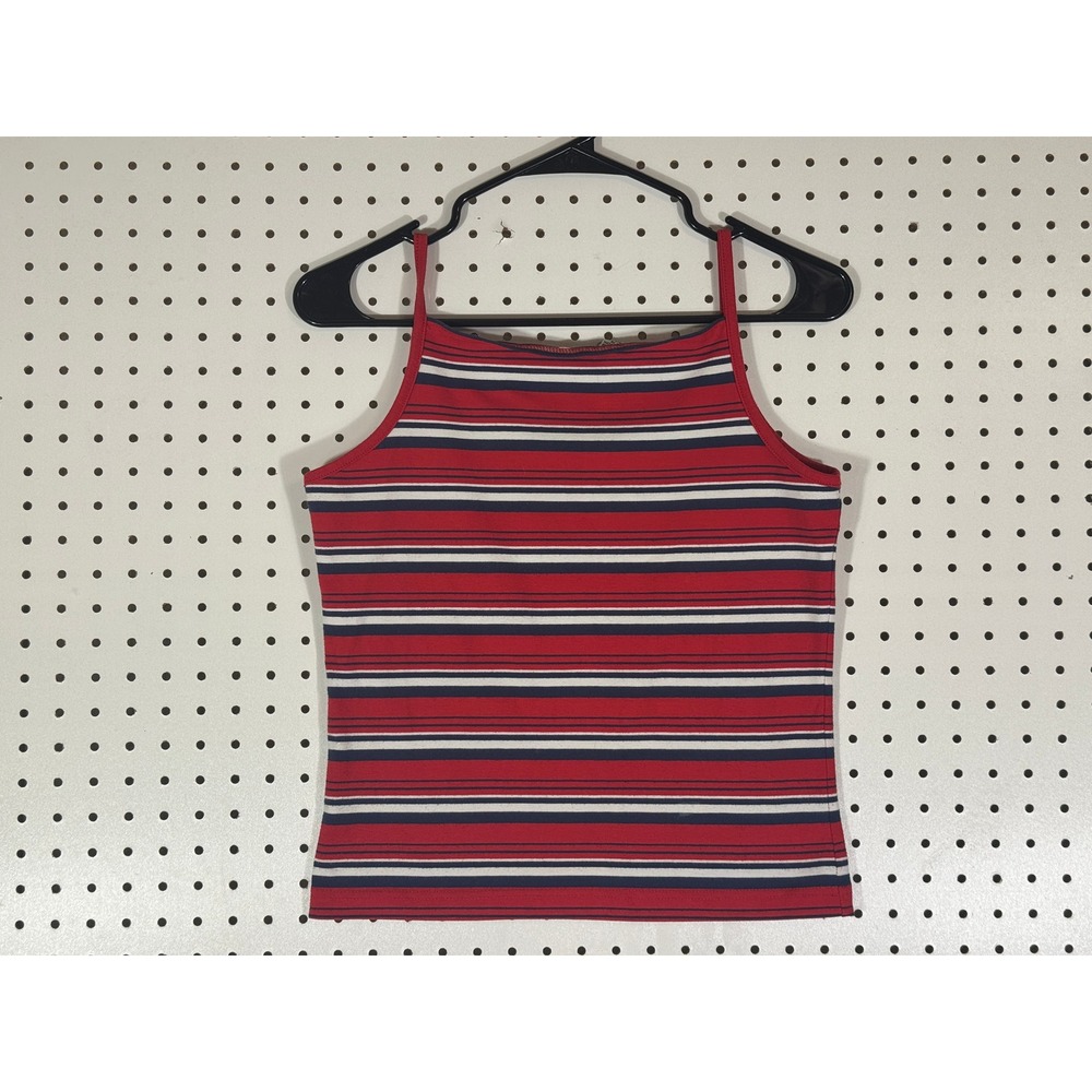 Red Paint Stretch Tee Camisole Top Large Red Navy White Striped Spaghetti Strap